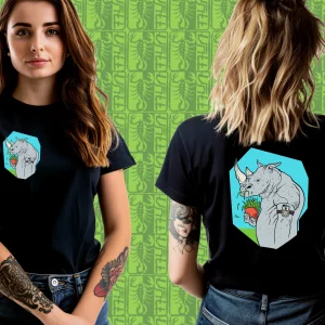 La camiseta RinoVegan es una declaración de la pasión por la alimentación vegana y el mundo animal más fuerte y poderoso
